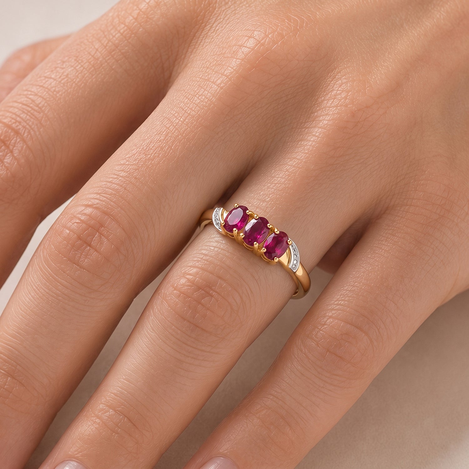 African Ruby Trilogy Ring in Yellow Gold Plated Sterling Silver 8571841 2