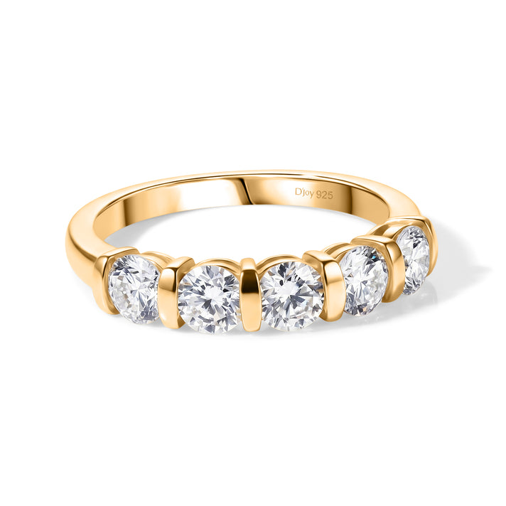 D'Joy - Moissanite 5 Stone Ring 18K Vermeil Yellow Gold Plated Sterling Silver 1.10 Ct. 8571869 1