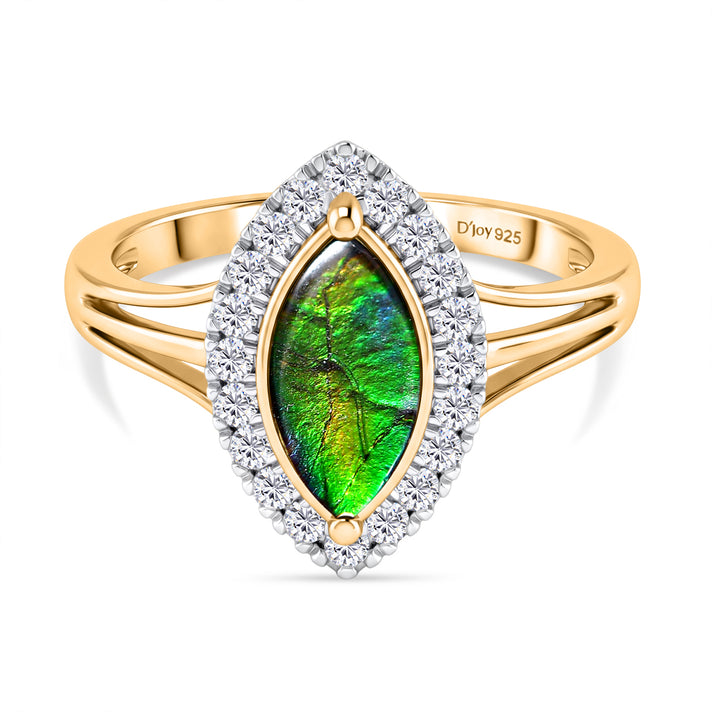 D'Joy - Ammolite &amp; White Zircon Ring in Yellow Gold Plated Sterling Silver 1.43 Ct. 8571947 1