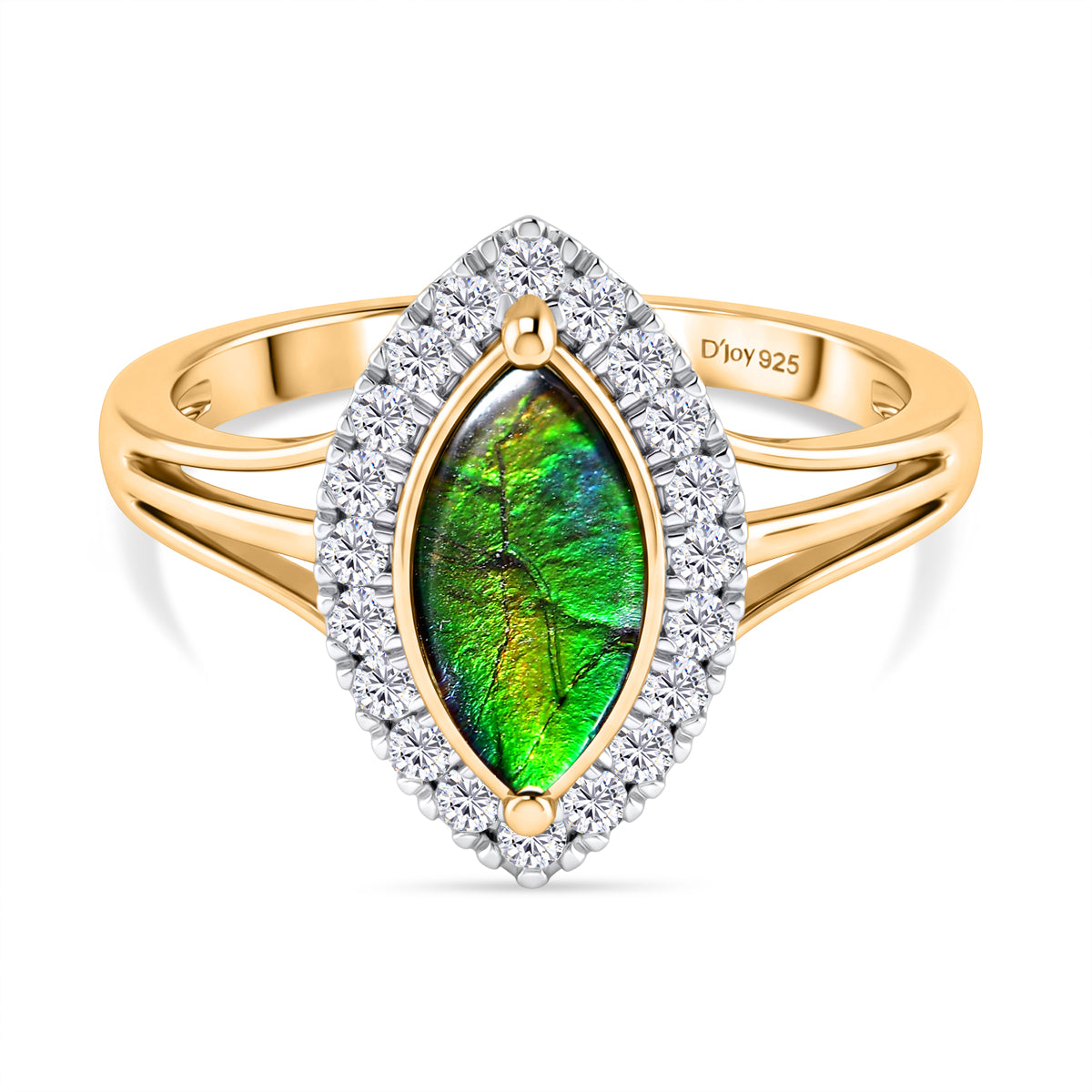D'Joy - Ammolite &amp; White Zircon Ring in Yellow Gold Plated Sterling Silver 1.43 Ct. V32518423 0