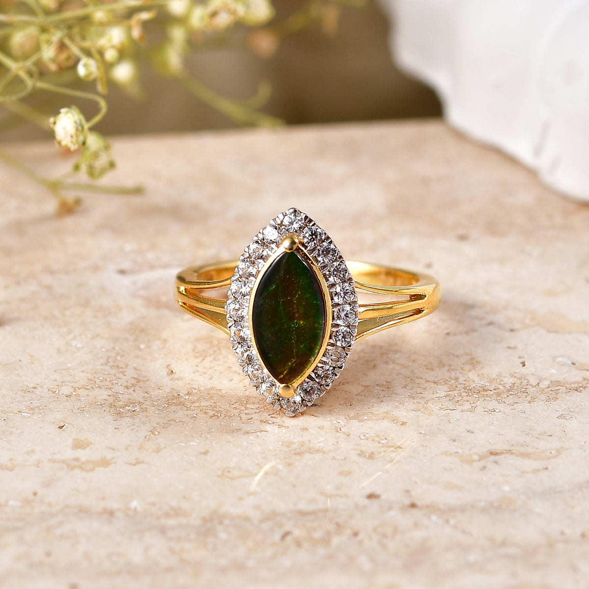 D'Joy - Ammolite &amp; White Zircon Ring in Yellow Gold Plated Sterling Silver 1.43 Ct. V32518423 3