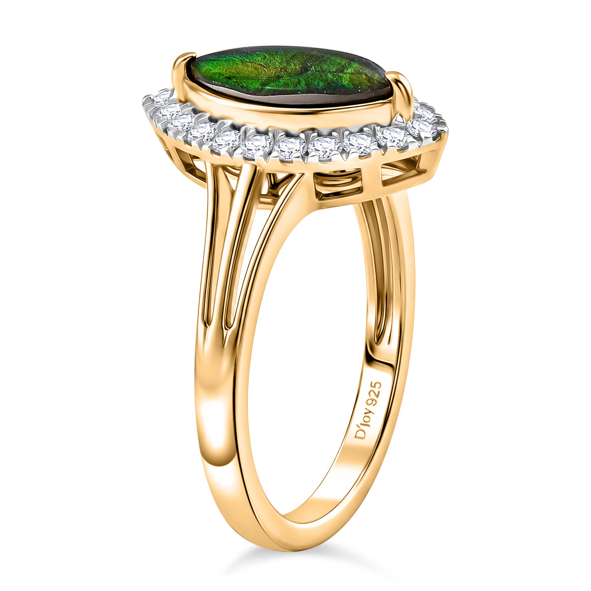 D'Joy - Ammolite &amp; White Zircon Ring in Yellow Gold Plated Sterling Silver 1.43 Ct. V32518423 4