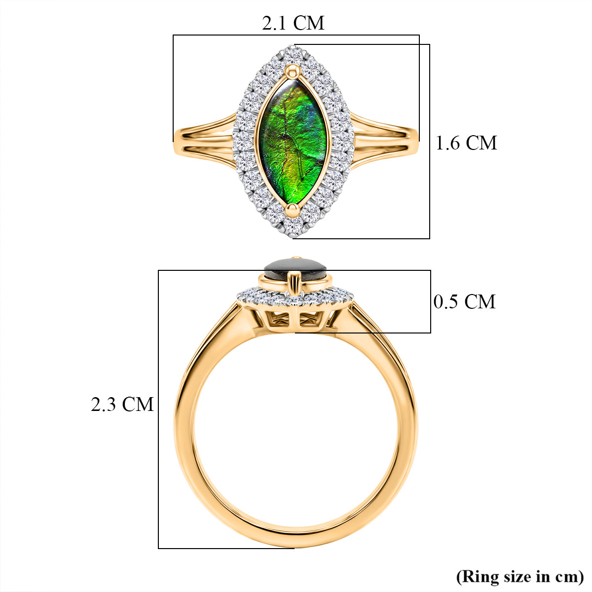 D'Joy - Ammolite &amp; White Zircon Ring in Yellow Gold Plated Sterling Silver 1.43 Ct. V32518423 6
