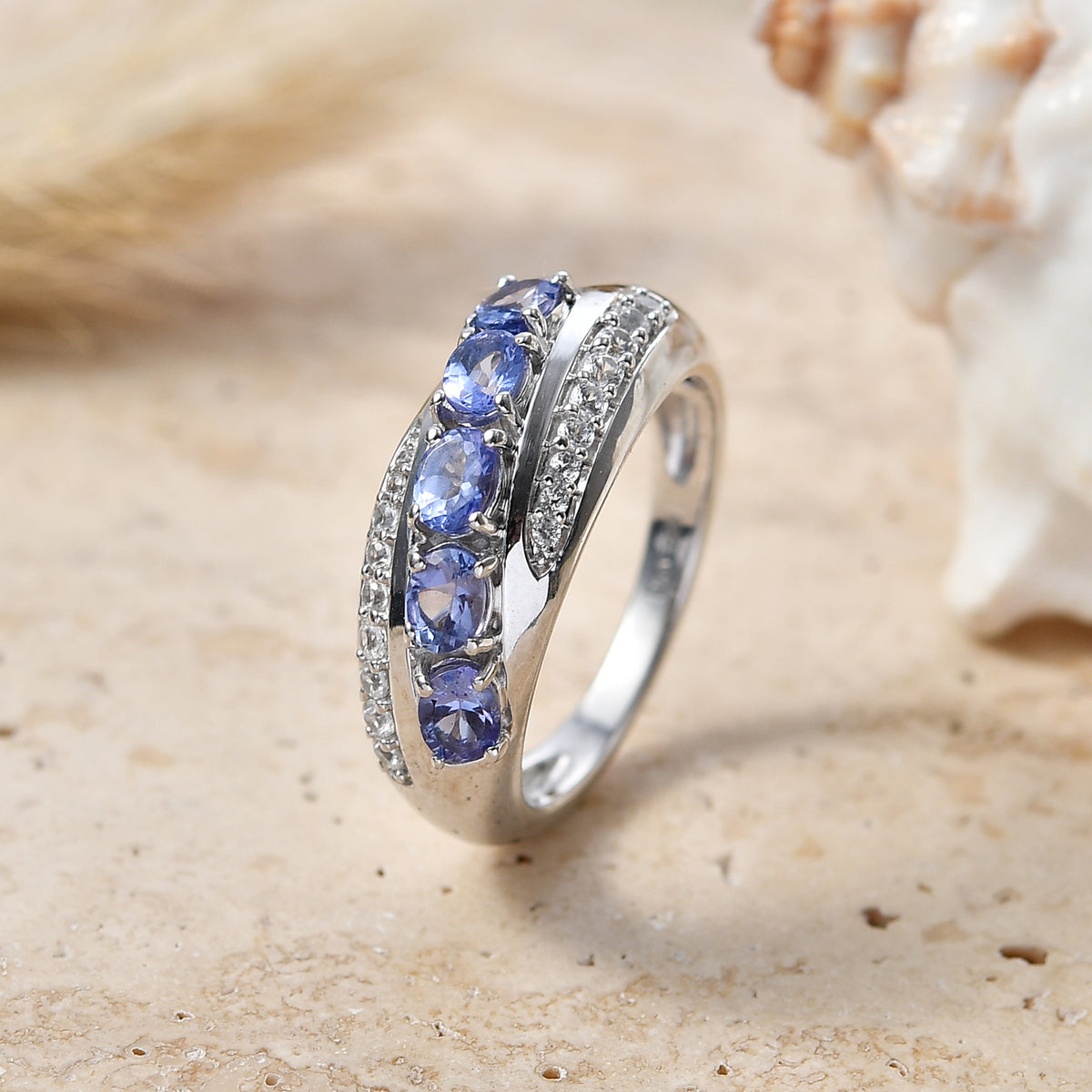 D'Joy - Tanzanite &amp; White Zircon Ring in Rhodium Overlay Sterling Silver 1.17 Ct. V32593587 3