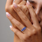 Luxuriant - AAA Tanzanite & Lab Grown Diamond (SI/G-H) 5 Stone Ring in Rhodium Overlay Sterling Silver 1.40 Ct._8572146_1
