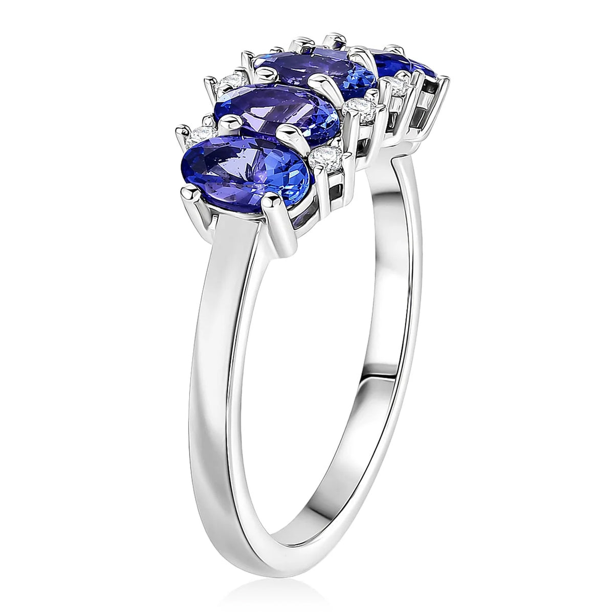 Luxuriant - AAA Tanzanite &amp; Lab Grown Diamond (SI-G-H) 5 Stone Ring in Rhodium Overlay Sterling Silver 1.40 Ct. 8572146 5