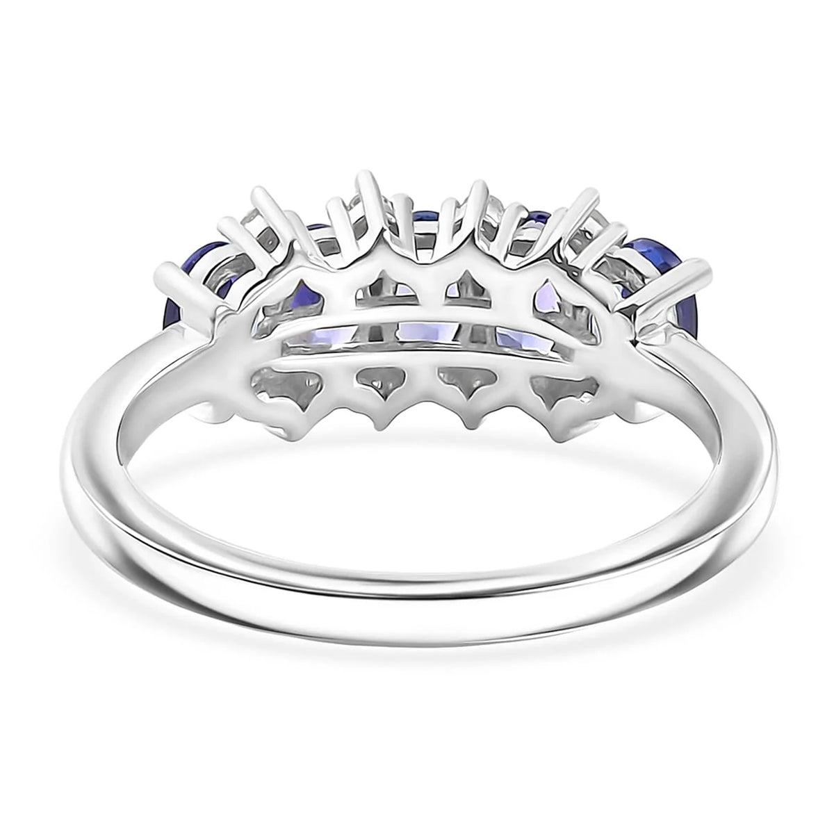 Luxuriant - AAA Tanzanite &amp; Lab Grown Diamond (SI-G-H) 5 Stone Ring in Rhodium Overlay Sterling Silver 1.40 Ct. 8572146 6