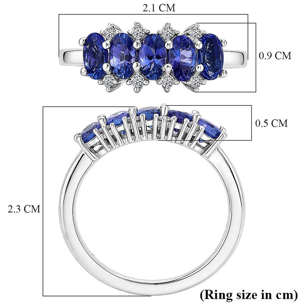 Luxuriant - AAA Tanzanite & Lab Grown Diamond (SI/G-H) 5 Stone Ring in Rhodium Overlay Sterling Silver 1.40 Ct._8572146_6