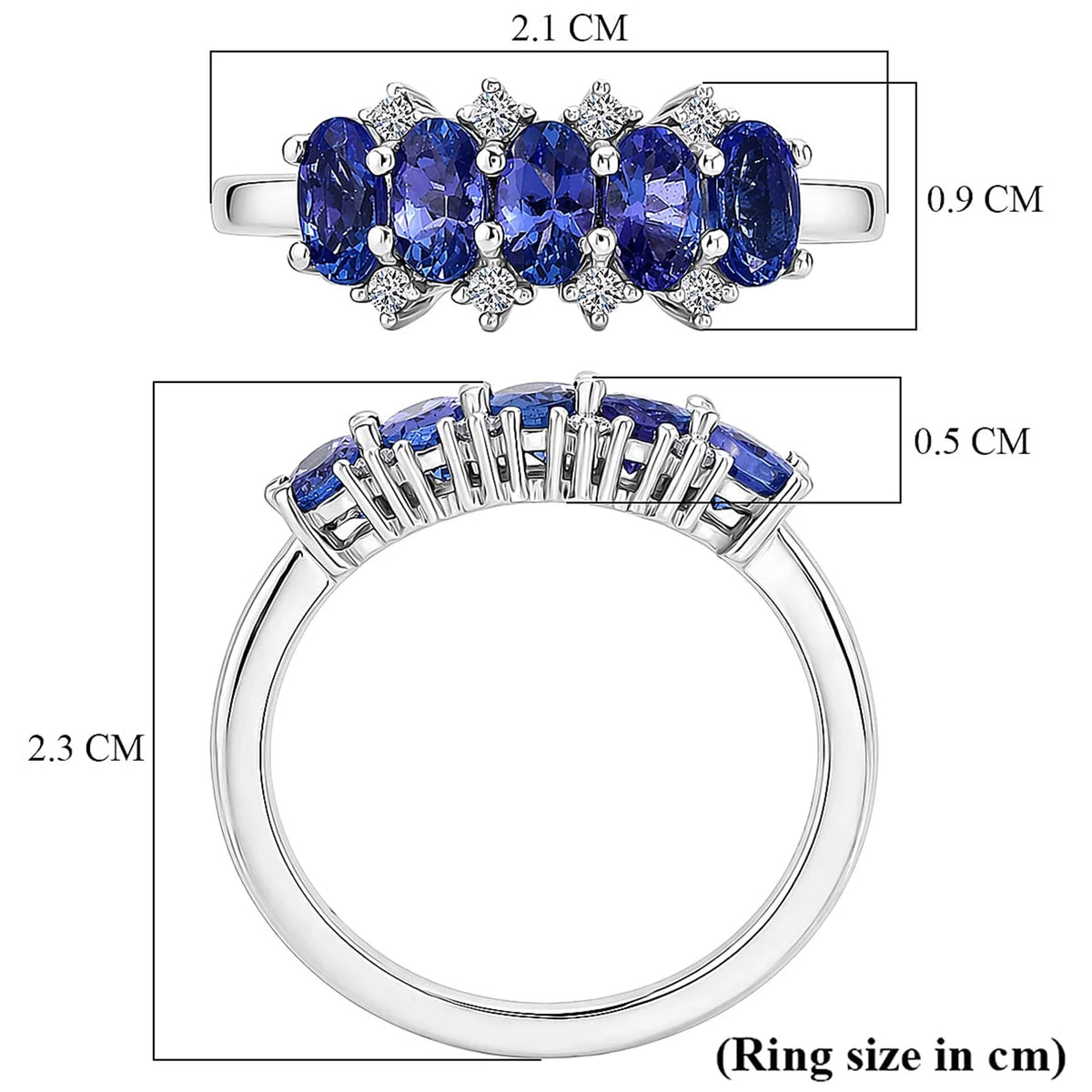 Luxuriant - AAA Tanzanite &amp; Lab Grown Diamond (SI-G-H) 5 Stone Ring in Rhodium Overlay Sterling Silver 1.40 Ct. 8572146 7