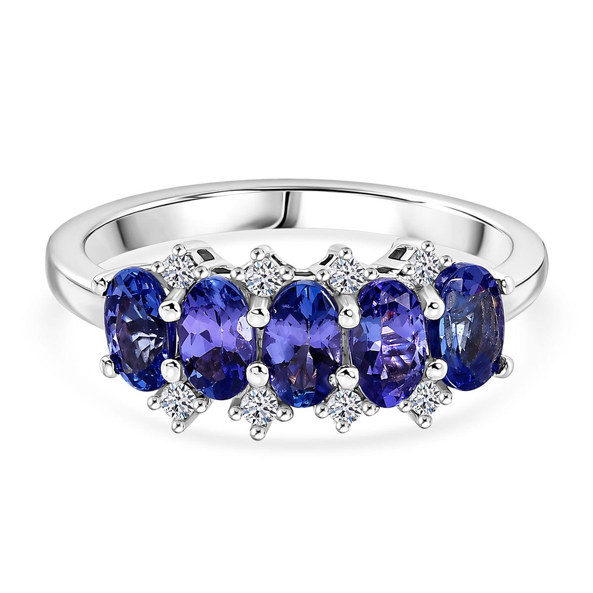 Luxuriant - AAA Tanzanite &amp; Lab Grown Diamond (SI/G-H) 5 Stone Ring in Rhodium Overlay Sterling Silver 1.40 Ct. V32552868 0