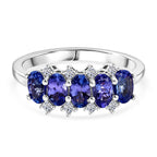 Luxuriant - AAA Tanzanite & Lab Grown Diamond (SI/G-H) 5 Stone Ring in Rhodium Overlay Sterling Silver 1.40 Ct._8572148