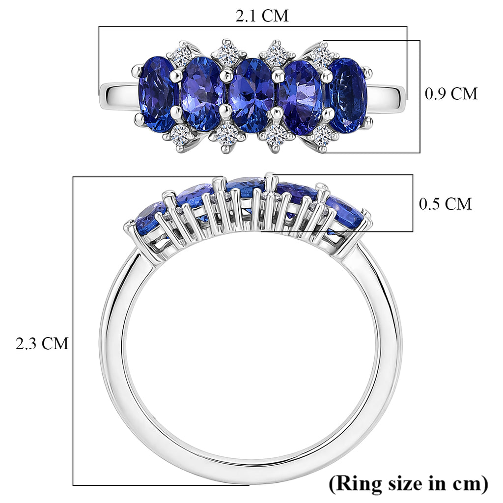 Luxuriant - AAA Tanzanite & Lab Grown Diamond (SI/G-H) 5 Stone Ring in Rhodium Overlay Sterling Silver 1.40 Ct._8572148_5