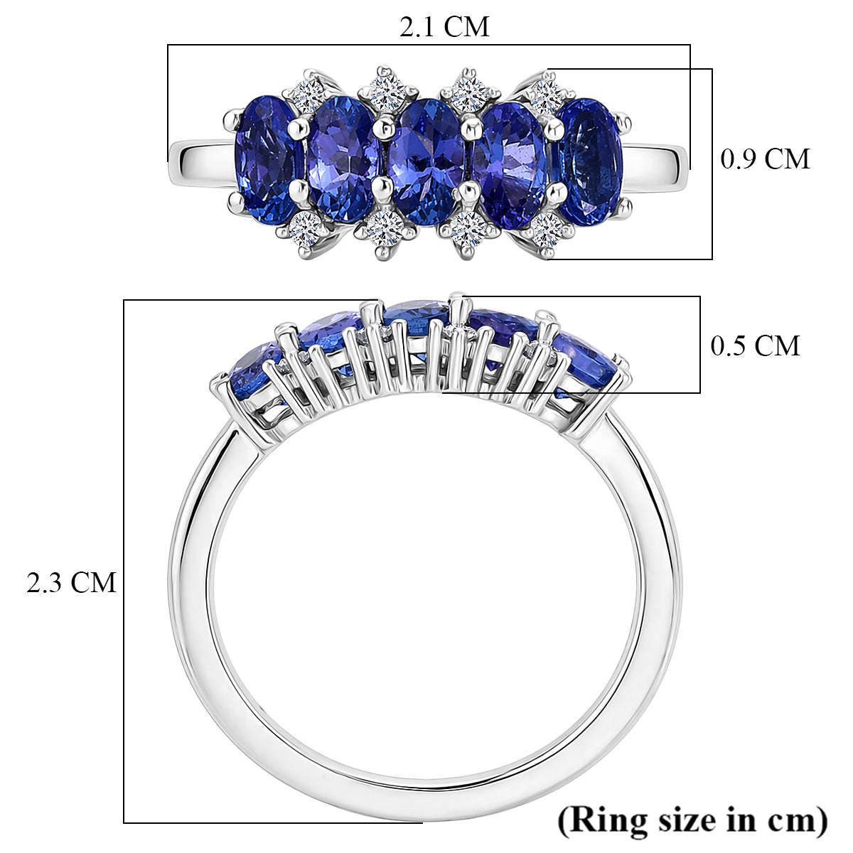 Luxuriant - AAA Tanzanite &amp; Lab Grown Diamond (SI/G-H) 5 Stone Ring in Rhodium Overlay Sterling Silver 1.40 Ct. V32552868 6