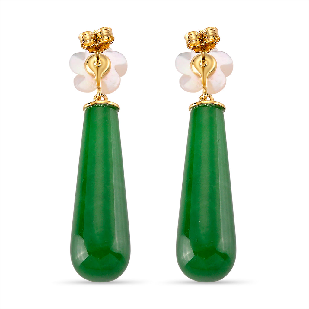 D'Joy - Enhanced Green Jade & White Mother Of Pearl Drop Earring with Push Back in Yellow Gold Plated Sterling Silver 35.00 Ct._8572199_3
