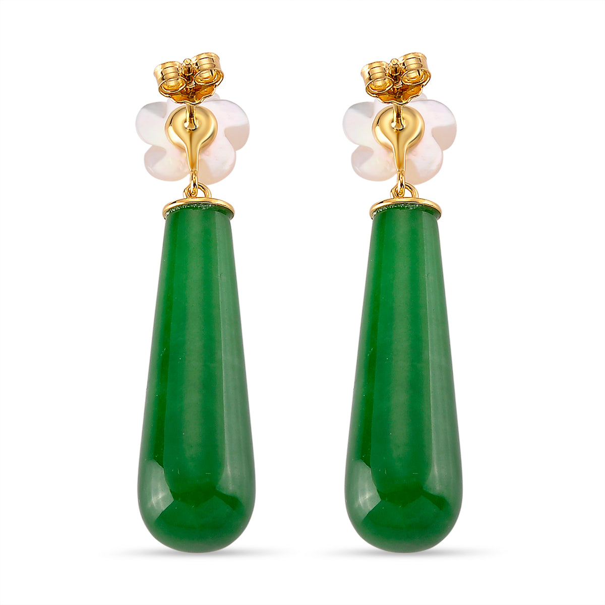 D'Joy - Enhanced Green Jade &amp; White Mother Of Pearl Drop Earring with Push Back in Yellow Gold Plated Sterling Silver 35.00 Ct. V32513914 4