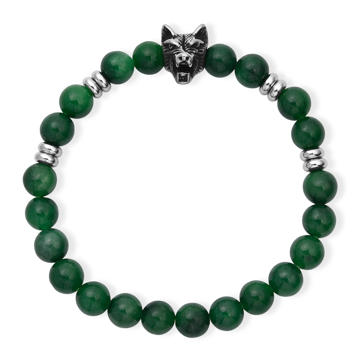 Green Jade Stretchable Wolf Charm Bracelet (Size - 7.5) 110.00 Ct. V32514417 0