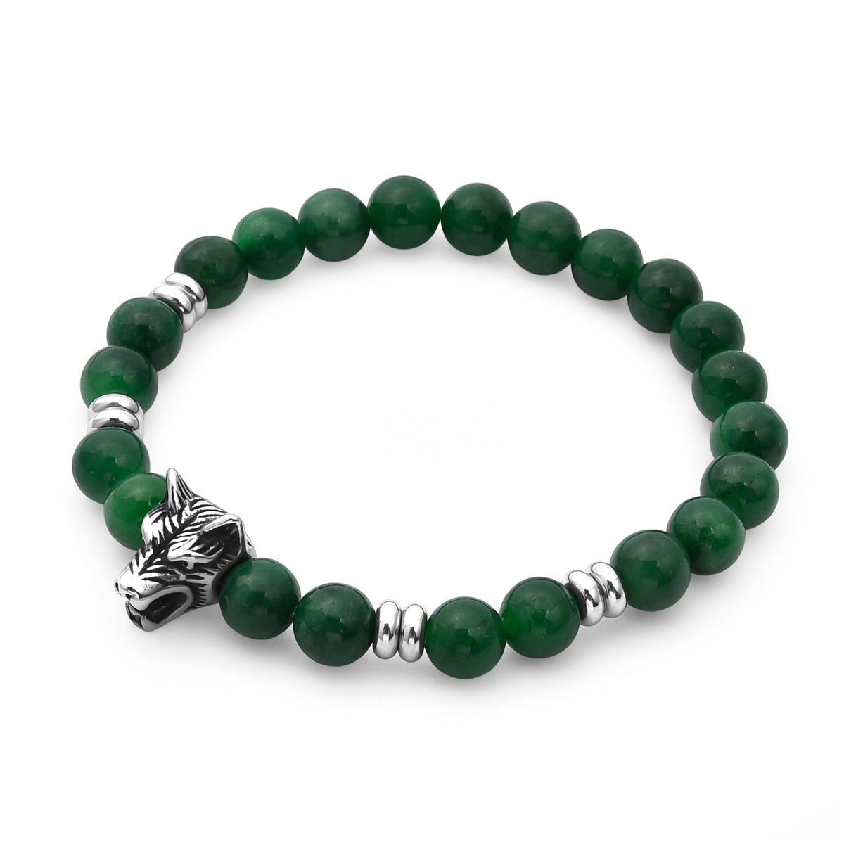 Green Jade Stretchable Wolf Charm Bracelet (Size - 7.5) 110.00 Ct. V32514417 4