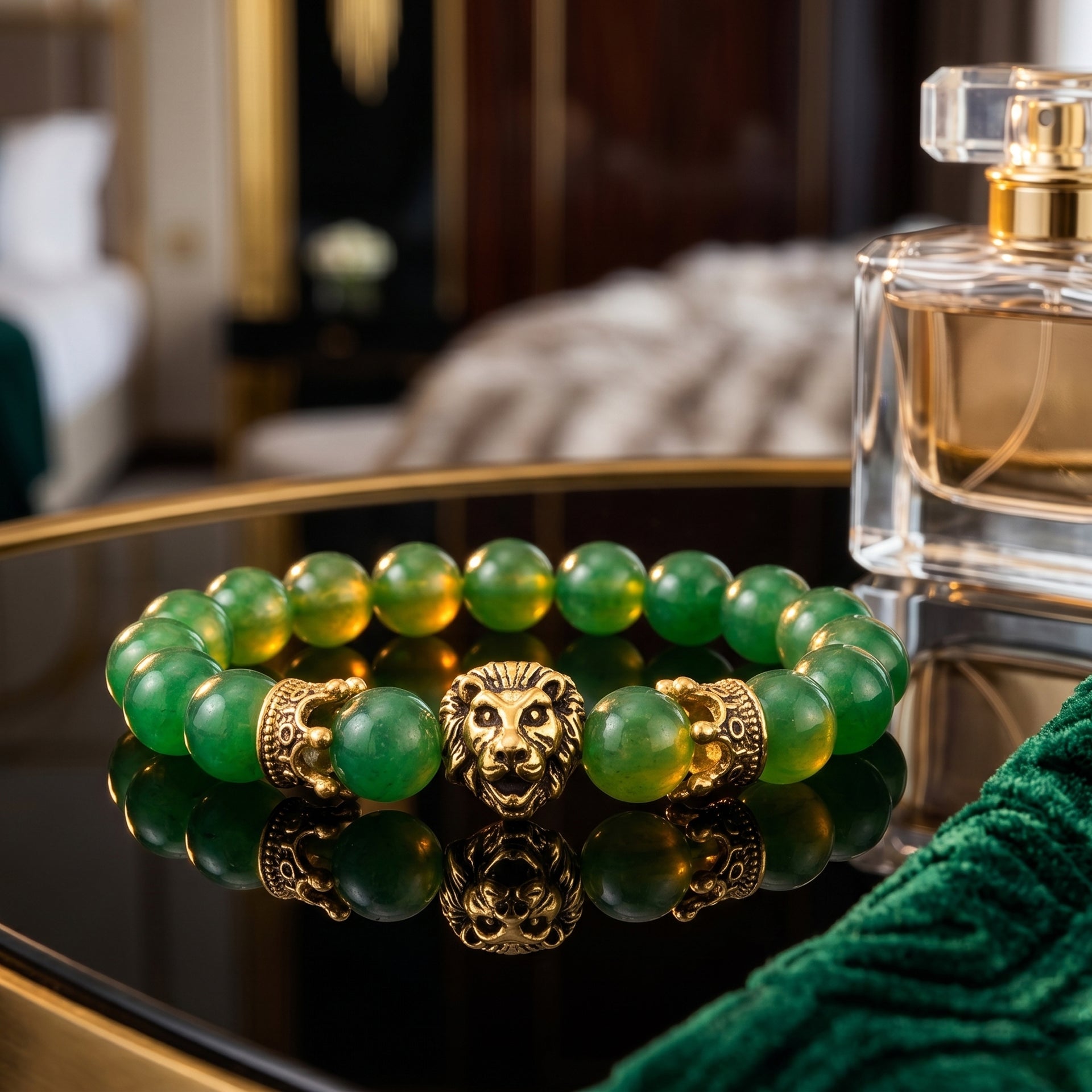 Green Jade Stretchable Lion Charm Bracelet (Size - 7) 115.00 Ct. 8572244 3