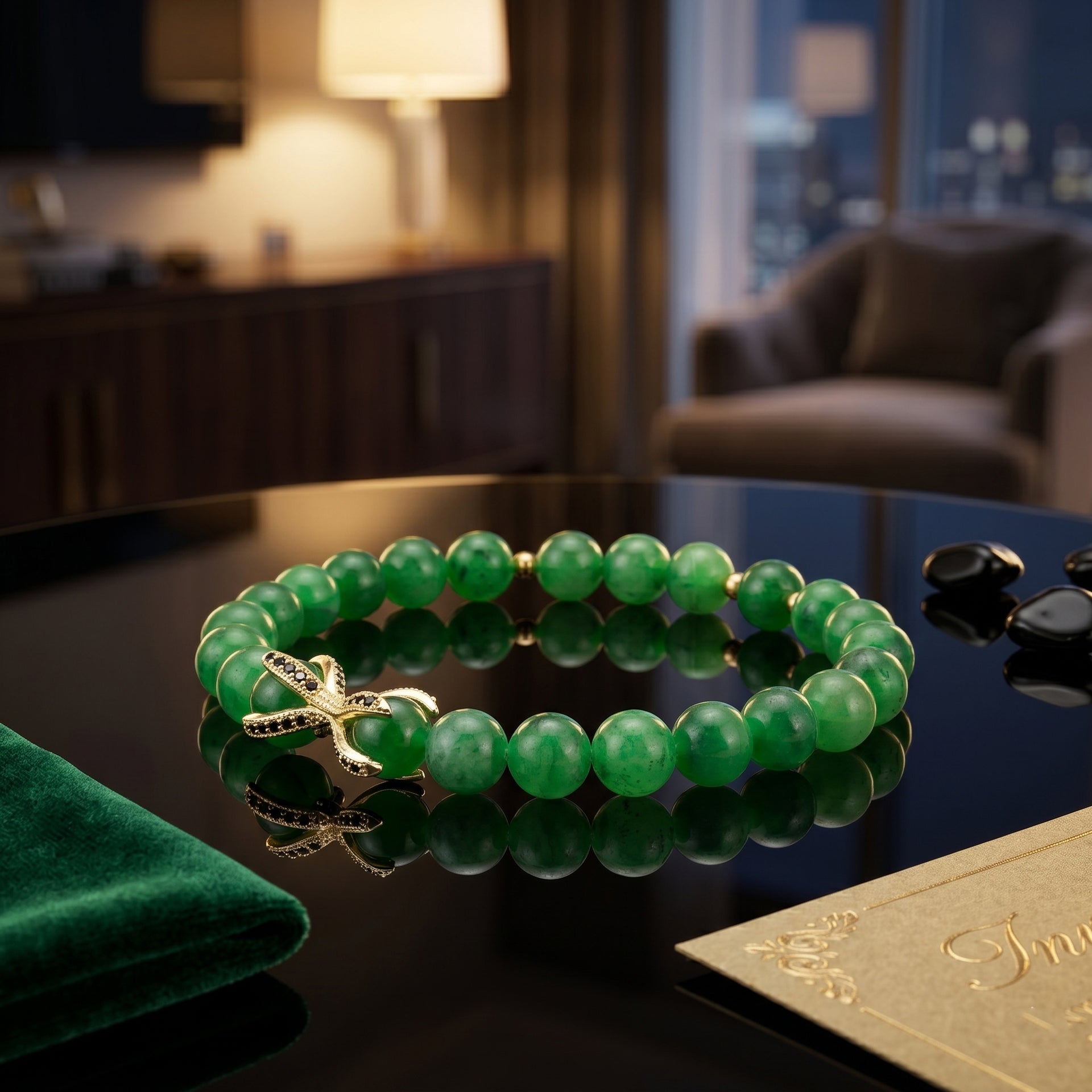 Green Jade Stretchable Eagle Paw Bracelet (Size - 7) 105.00 Ct. 8572246 3
