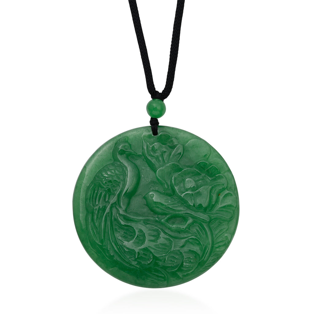 Green Jade Adjustable Carved Phoenix Necklace with Cotton Thread (Size - 28) 145.00 Ct._8572247