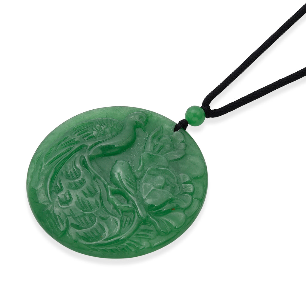 Green Jade Adjustable Carved Phoenix Necklace with Cotton Thread (Size - 28) 145.00 Ct._8572247_3