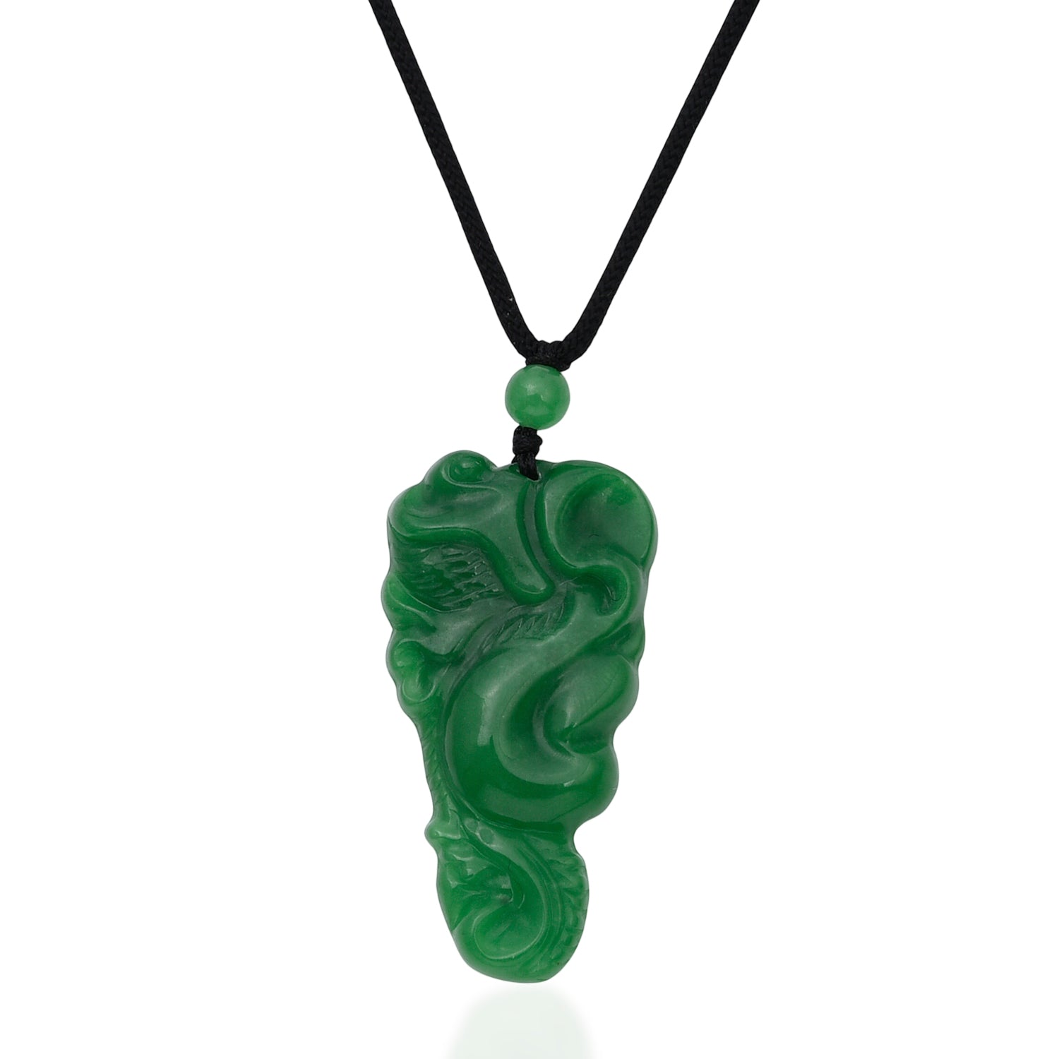 Green Jade Adjustable Carved Dragon Necklace with Cotton Thread (Size - 28) 145.00 Ct. 8572248 0