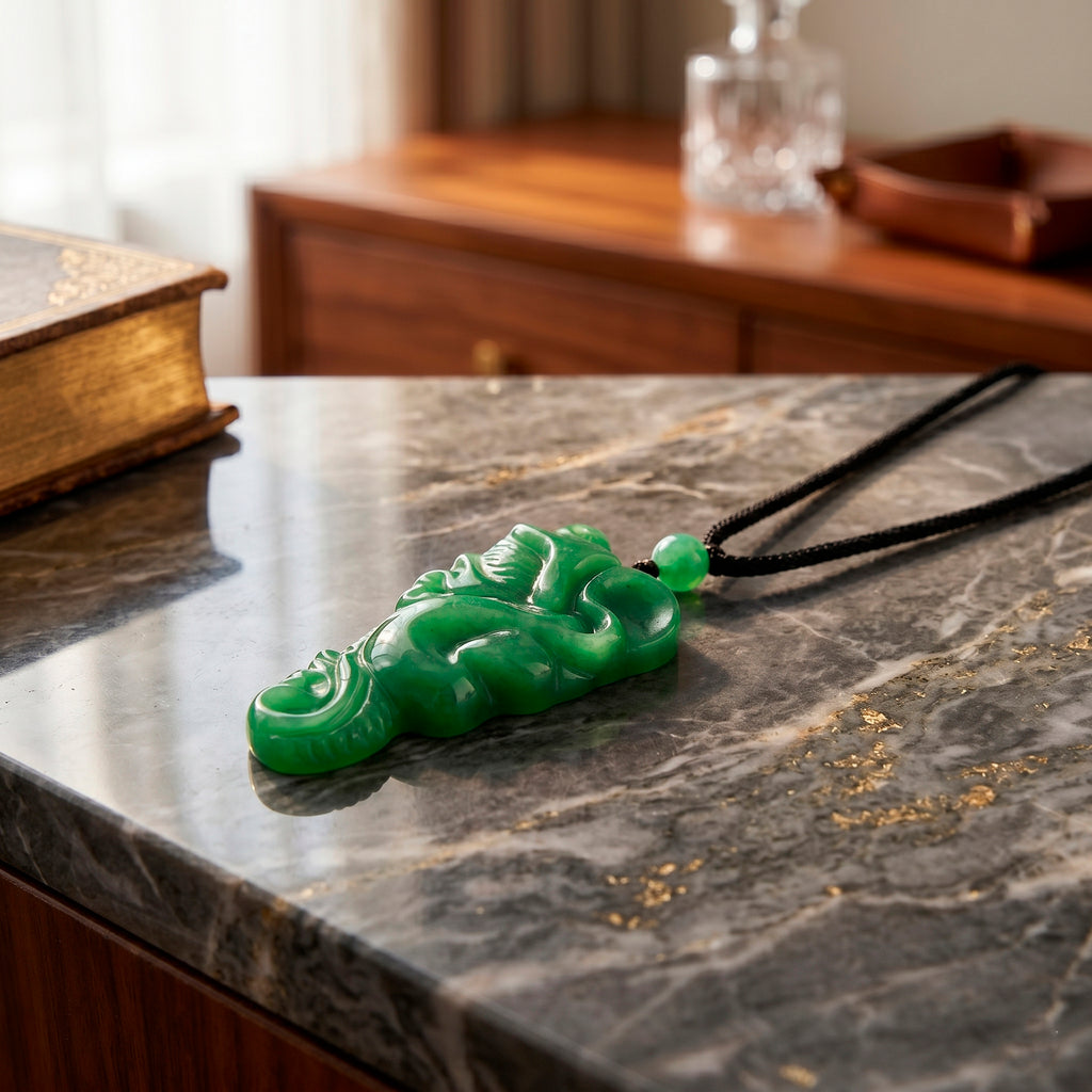 Green Jade Adjustable Carved Dragon Necklace with Cotton Thread (Size - 28) 145.00 Ct._8572248_2