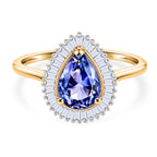 9K Yellow Gold Tanzanite & White Diamond Pear Cut Halo Ring 1.33 Ct._8572258