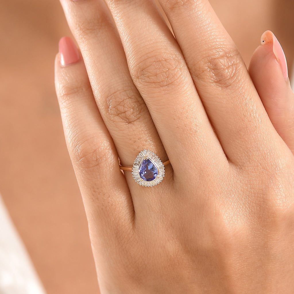 9K Yellow Gold Tanzanite & White Diamond Pear Cut Halo Ring 1.33 Ct._8572267_1