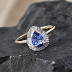 9K Yellow Gold Tanzanite & White Diamond Pear Cut Halo Ring 1.33 Ct._8572267_2