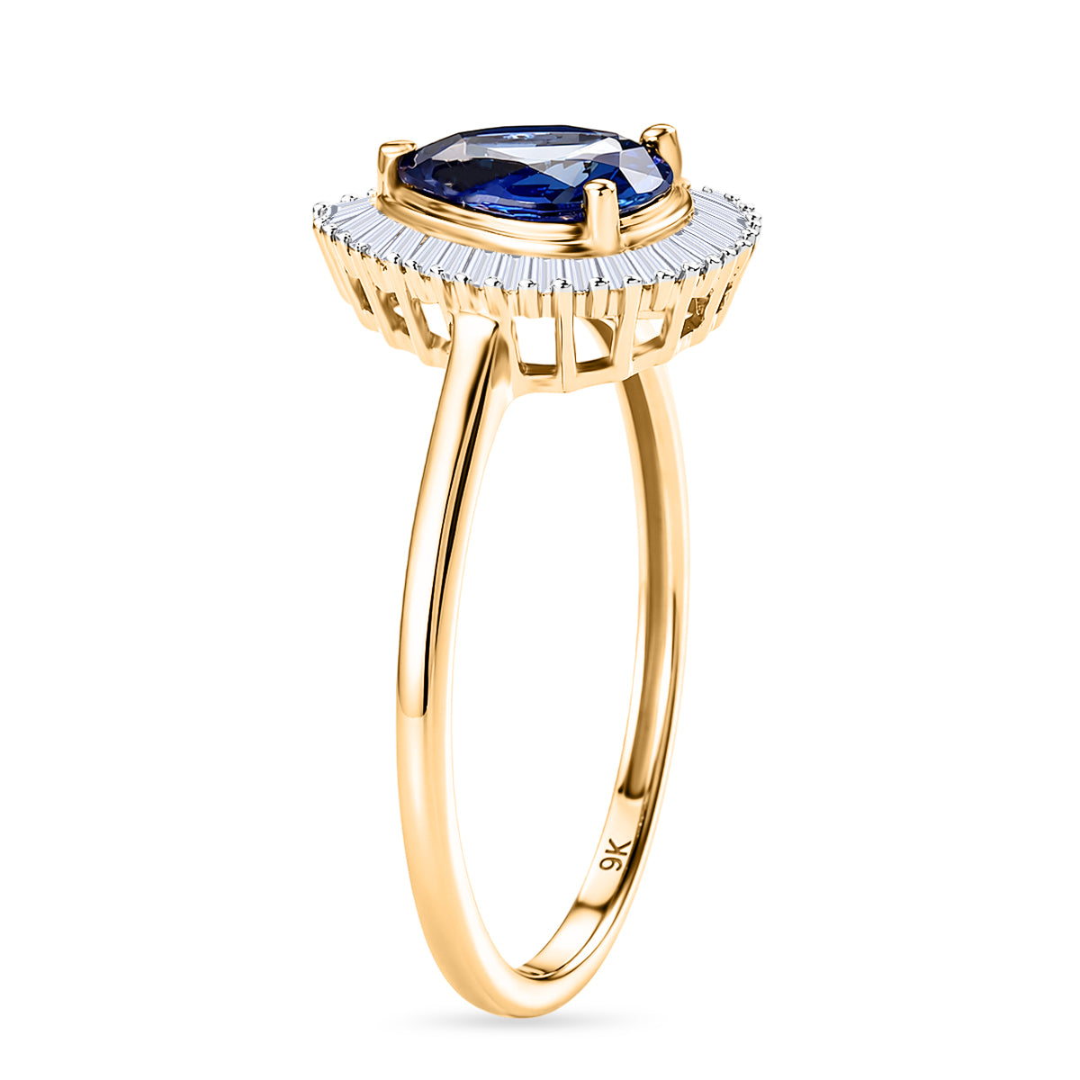 9K Yellow Gold PremiumTanzanite &amp; White Diamond Pear Cut Halo Ring 1.33 Ct. V32512630 4