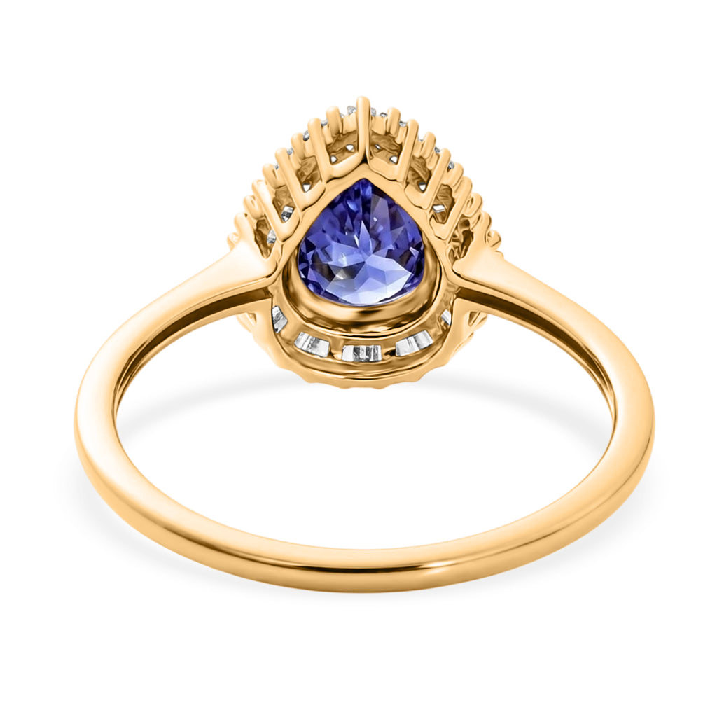9K Yellow Gold Tanzanite & White Diamond Pear Cut Halo Ring 1.33 Ct._8572267_4