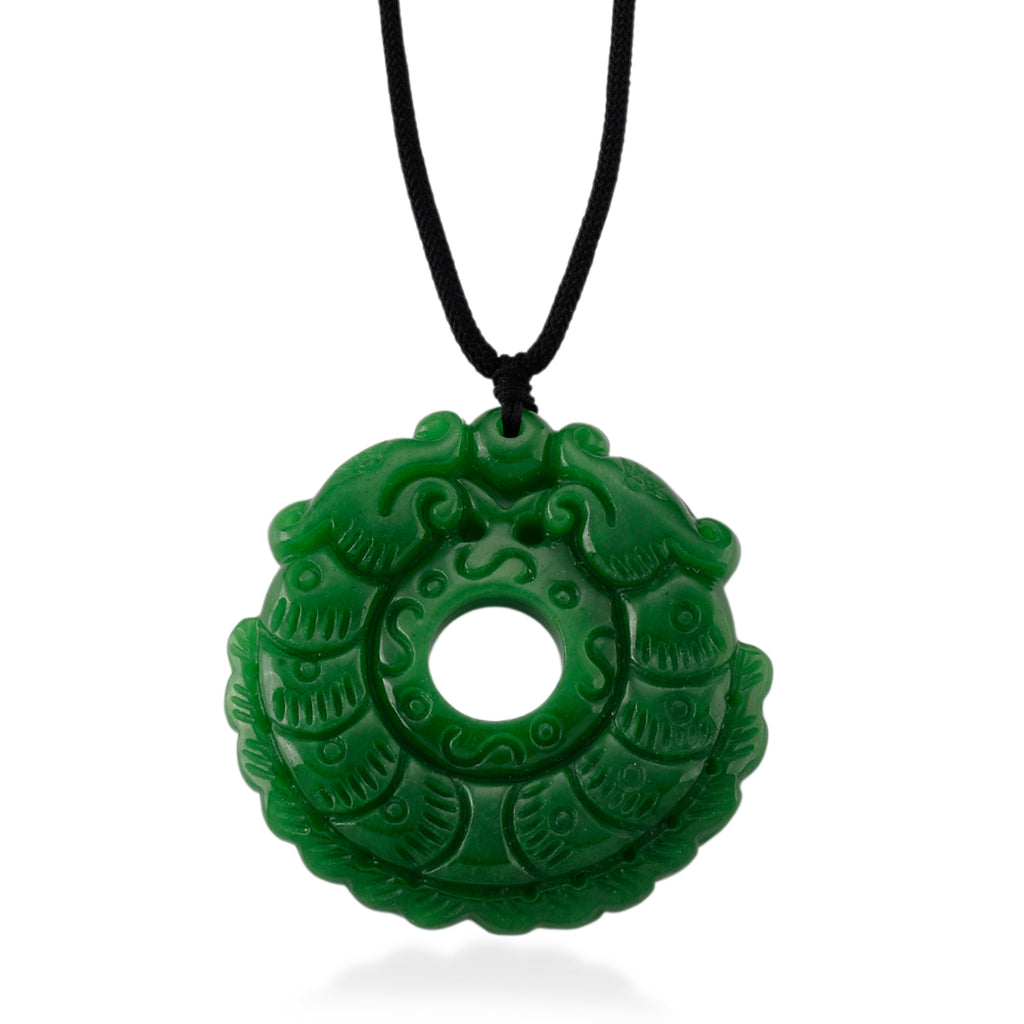 Green Jade Adjustable Carved Pixiu Necklace with Cotton Thread (Size - 28) 145.00 Ct._8572279