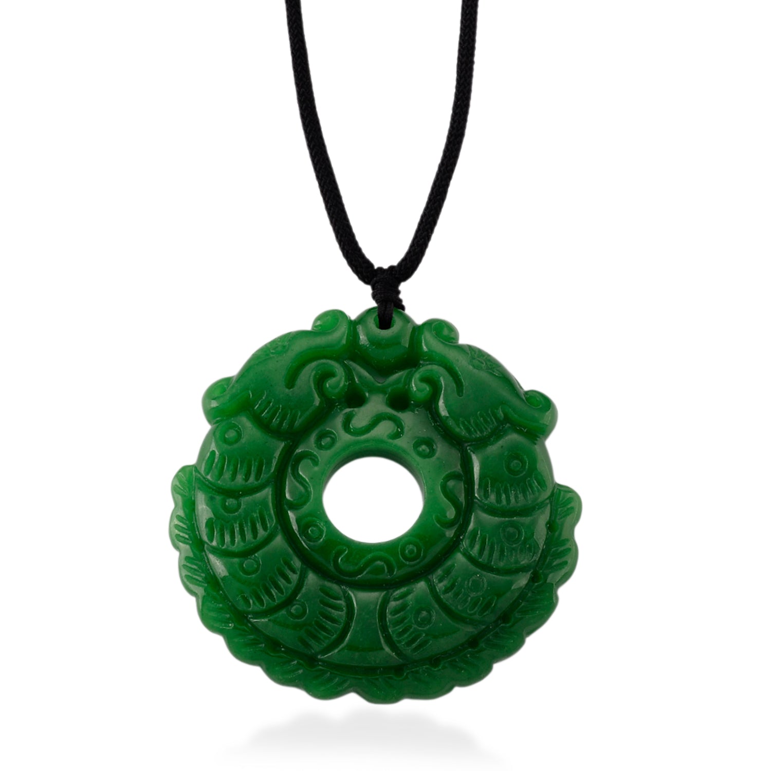 Green Jade Adjustable Carved Pixiu Necklace with Cotton Thread (Size - 28) 145.00 Ct. V32514719 0
