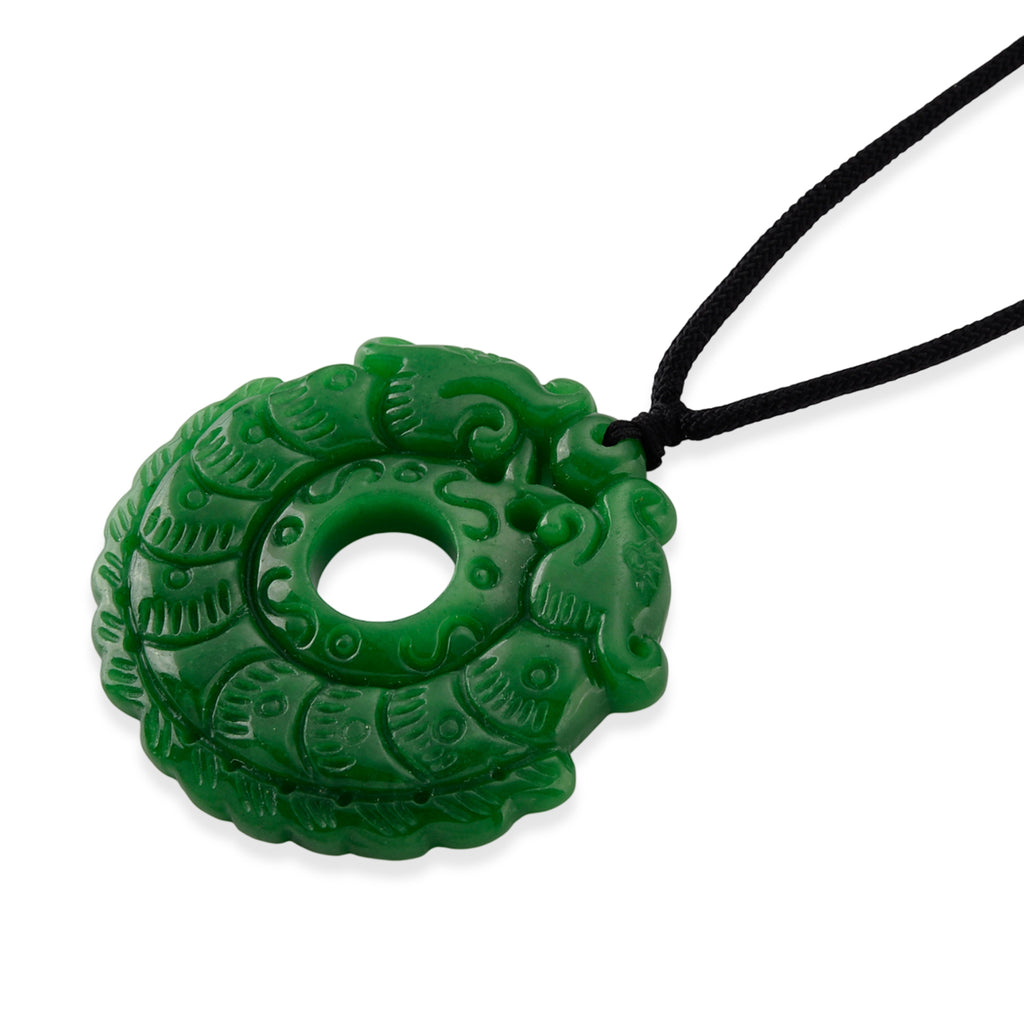 Green Jade Adjustable Carved Pixiu Necklace with Cotton Thread (Size - 28) 145.00 Ct._8572279_3