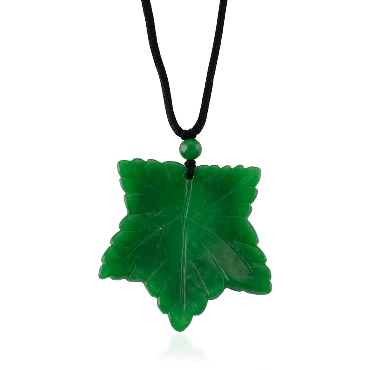 Green Jade Adjustable Leaf Necklace with Cotton Thread (Size - 28) 80.00 Ct. V32514712 0