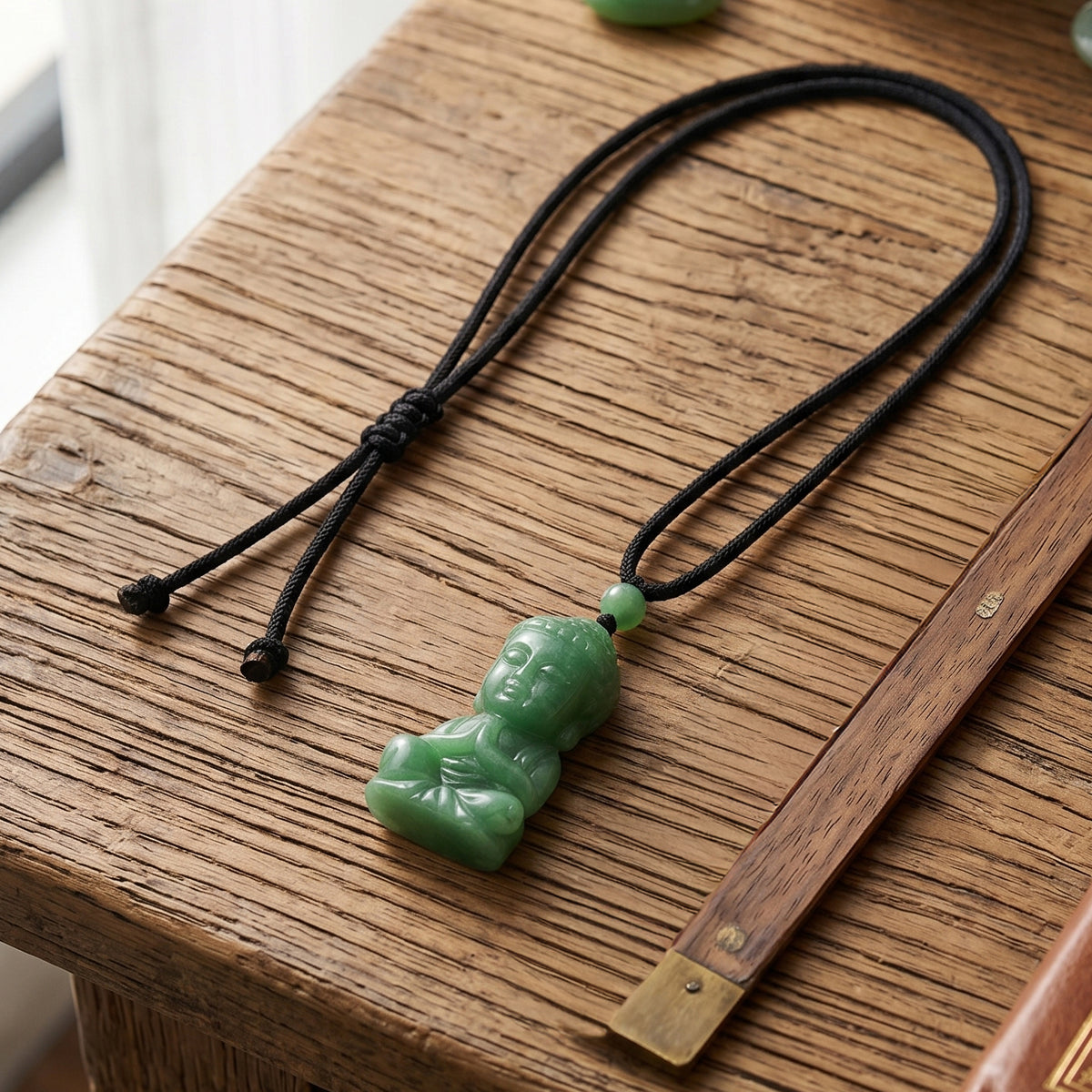 Green Jade Adjustable Buddha Necklace with Cotton Thread (Size - 28) 130.00 Ct. V32515582 3