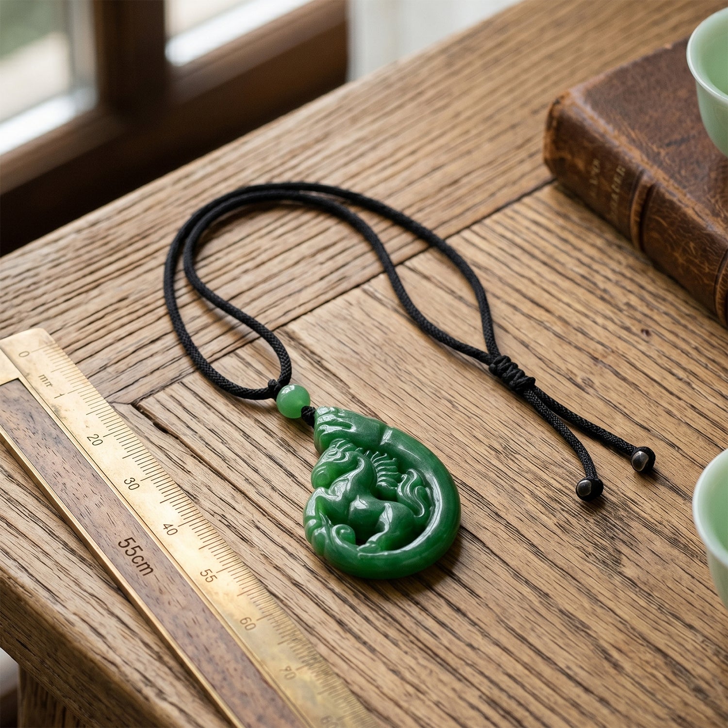 Green Jade Adjustable Necklace with Cotton Thread (Size - 28) 70.00 Ct. 8572282 3