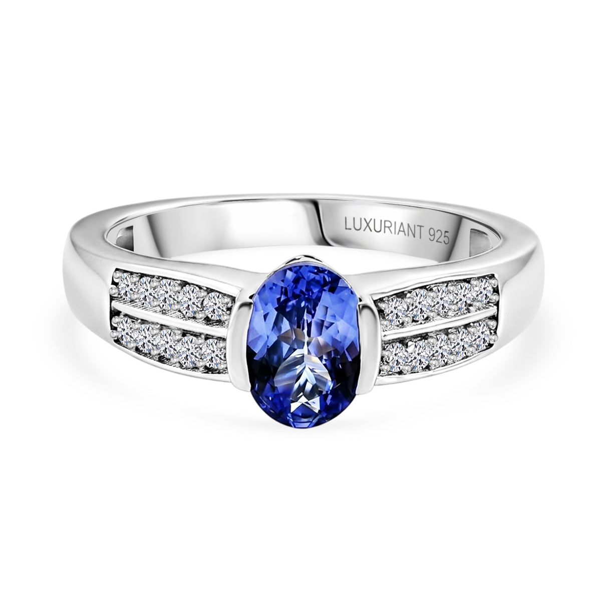 Luxuriant - Tanzanite &amp; Lab Grown Diamond (SI/G-H) Solitaire Ring in Rhodium Overlay Sterling Silver 1.00 Ct. V32540237 0