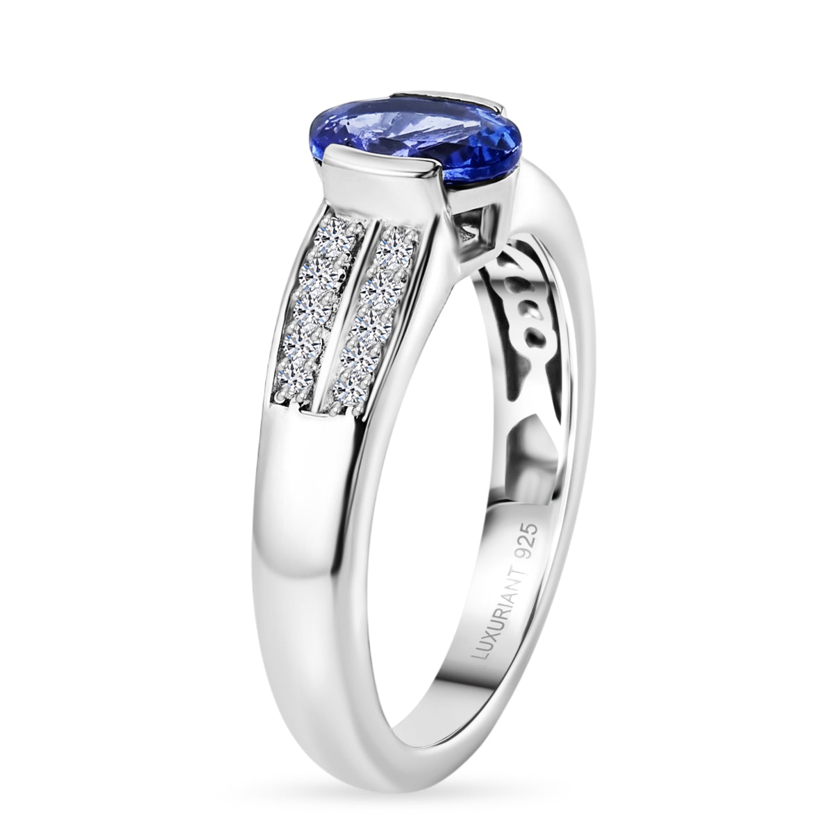 Luxuriant - Tanzanite &amp; Lab Grown Diamond (SI/G-H) Solitaire Ring in Rhodium Overlay Sterling Silver 1.00 Ct. V32540237 4