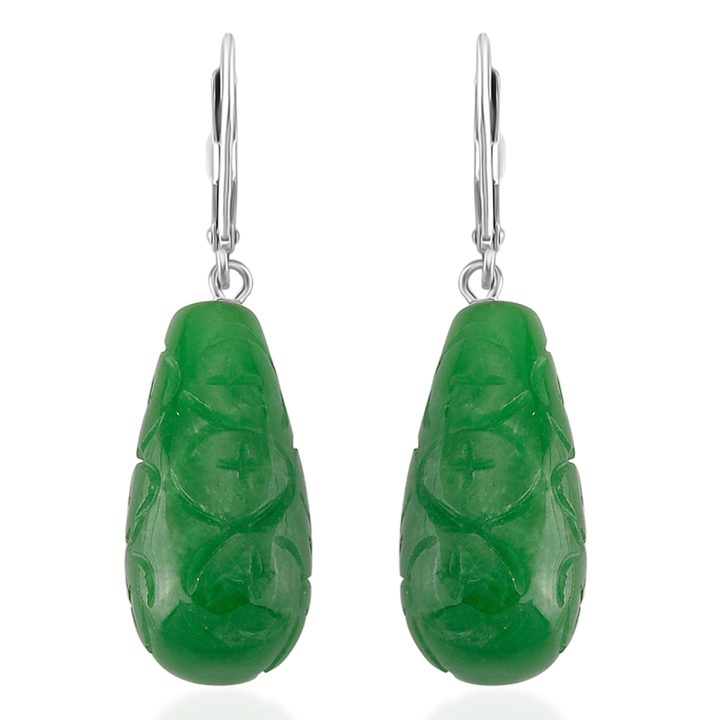 D'Joy - Green Jade Drop Earring with Lever Back in Rhodium Overlay Sterling Silver 50.00 Ct._8572304