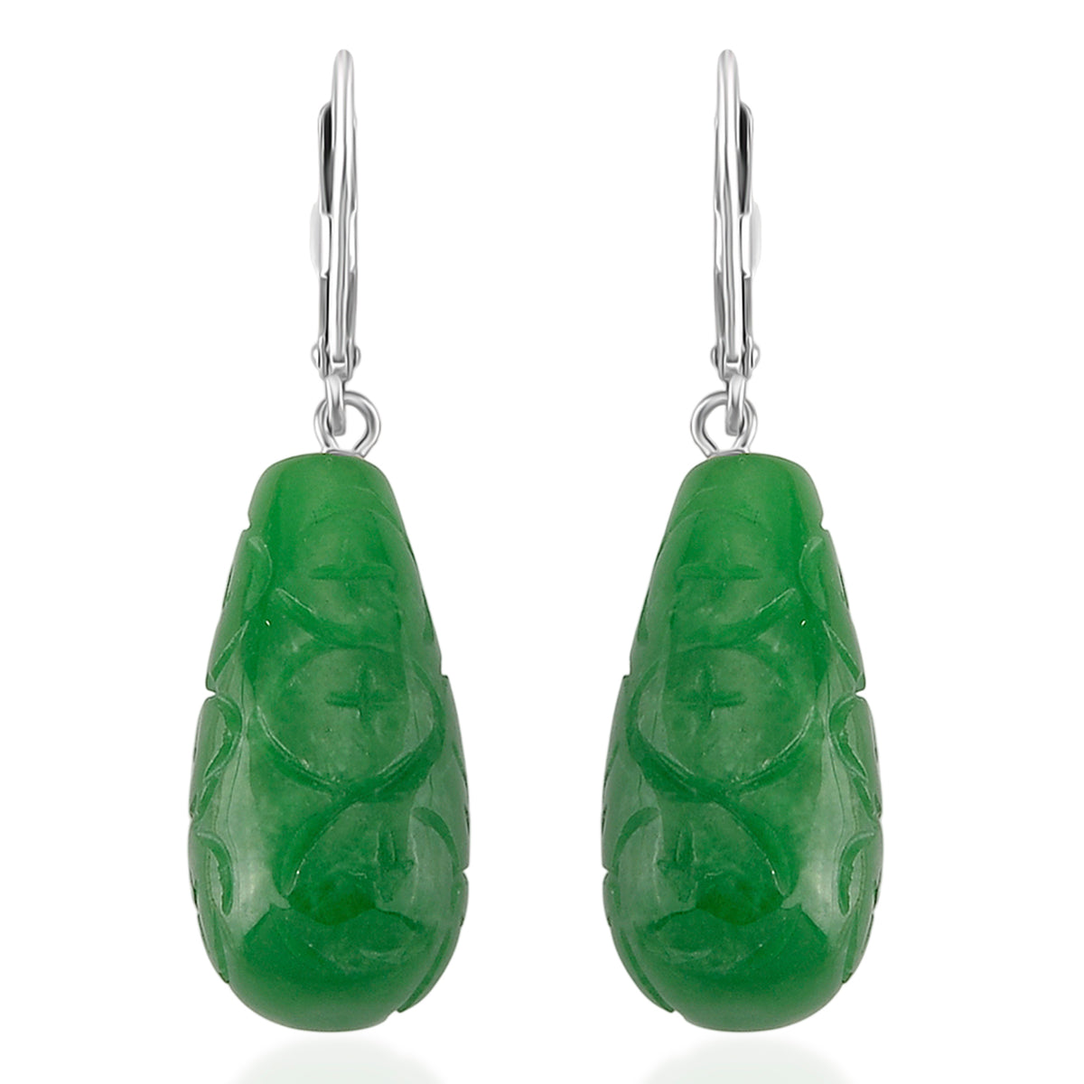 D'Joy - Green Jade Drop Earring with Lever Back in Rhodium Overlay Sterling Silver 50.00 Ct. V32567756 0