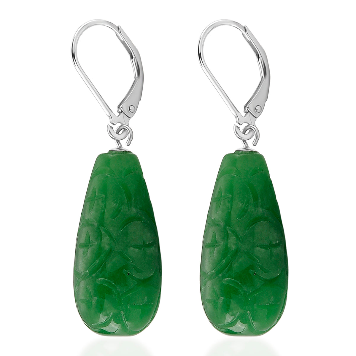 D'Joy - Green Jade Drop Earring with Lever Back in Rhodium Overlay Sterling Silver 50.00 Ct. V32567756 4