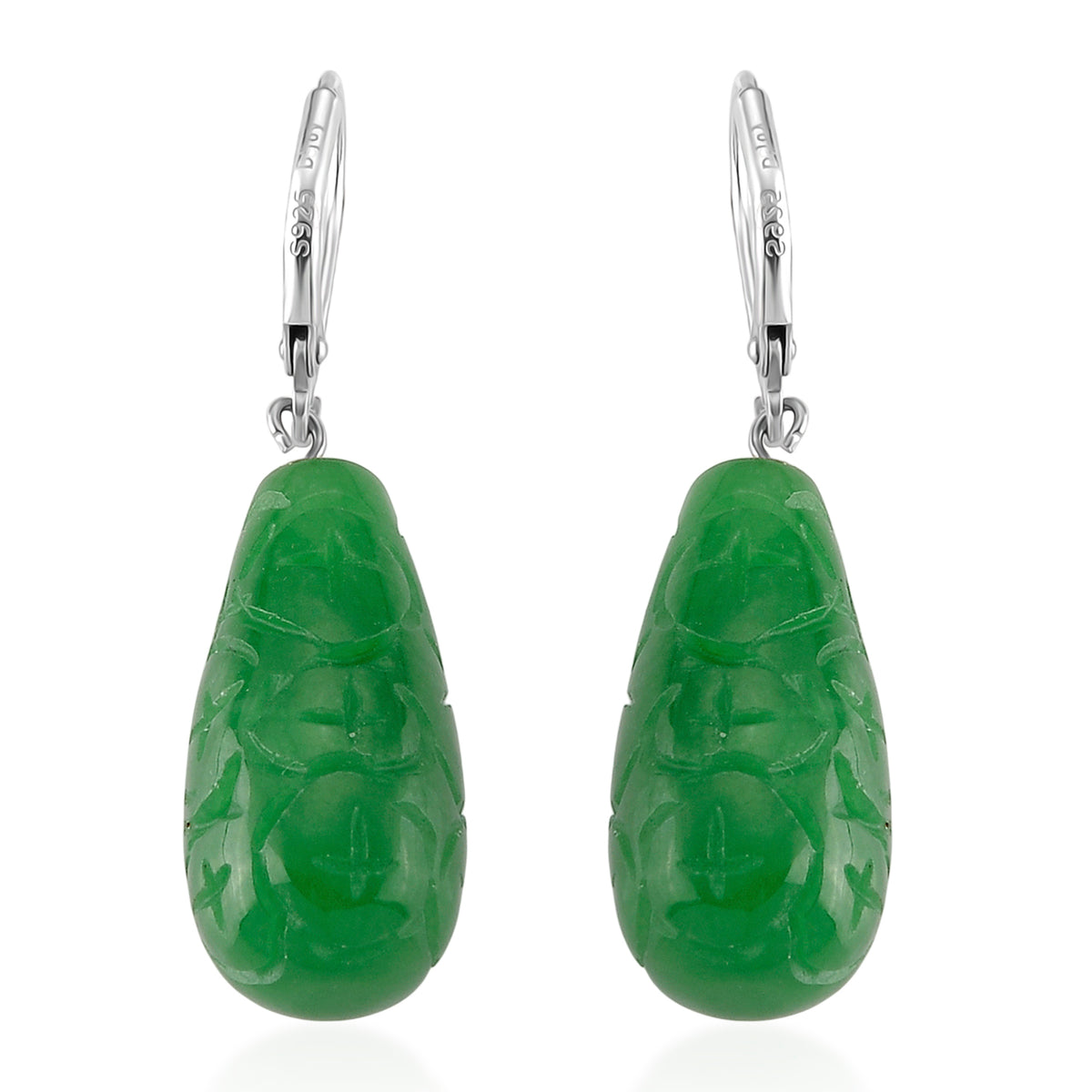 D'Joy - Green Jade Drop Earring with Lever Back in Rhodium Overlay Sterling Silver 50.00 Ct. V32567756 5