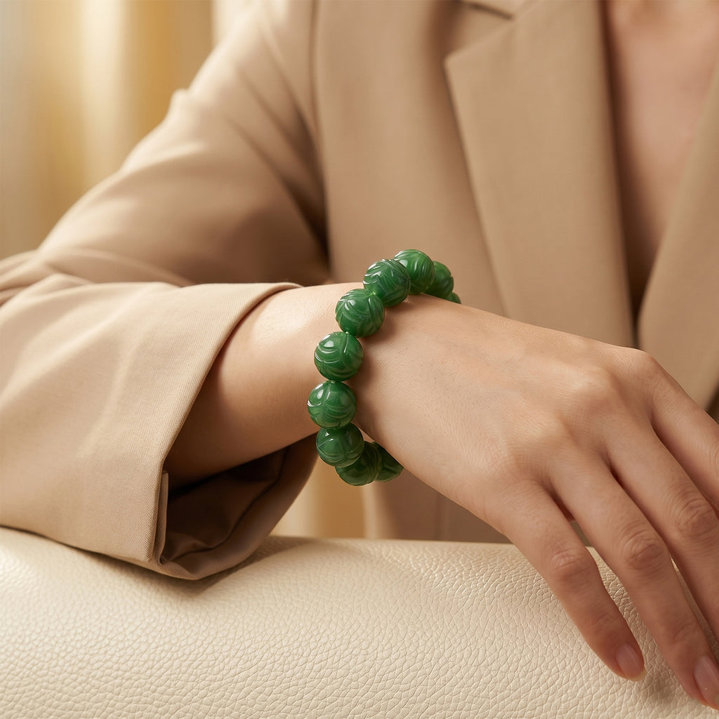 Green Jade Stretchable Bead Bracelet (Size - 7) 300.00 Ct._8572305_1