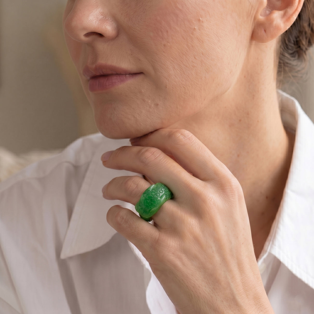 Green Jade Dragon Carved Ring 55.00 Ct. V32513879 3