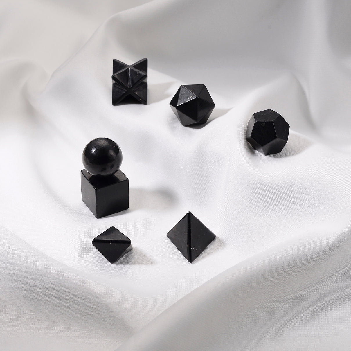 Natural Shungite Platonic Solid Set (7-Piece) 450.00 Ct. 8572336 2