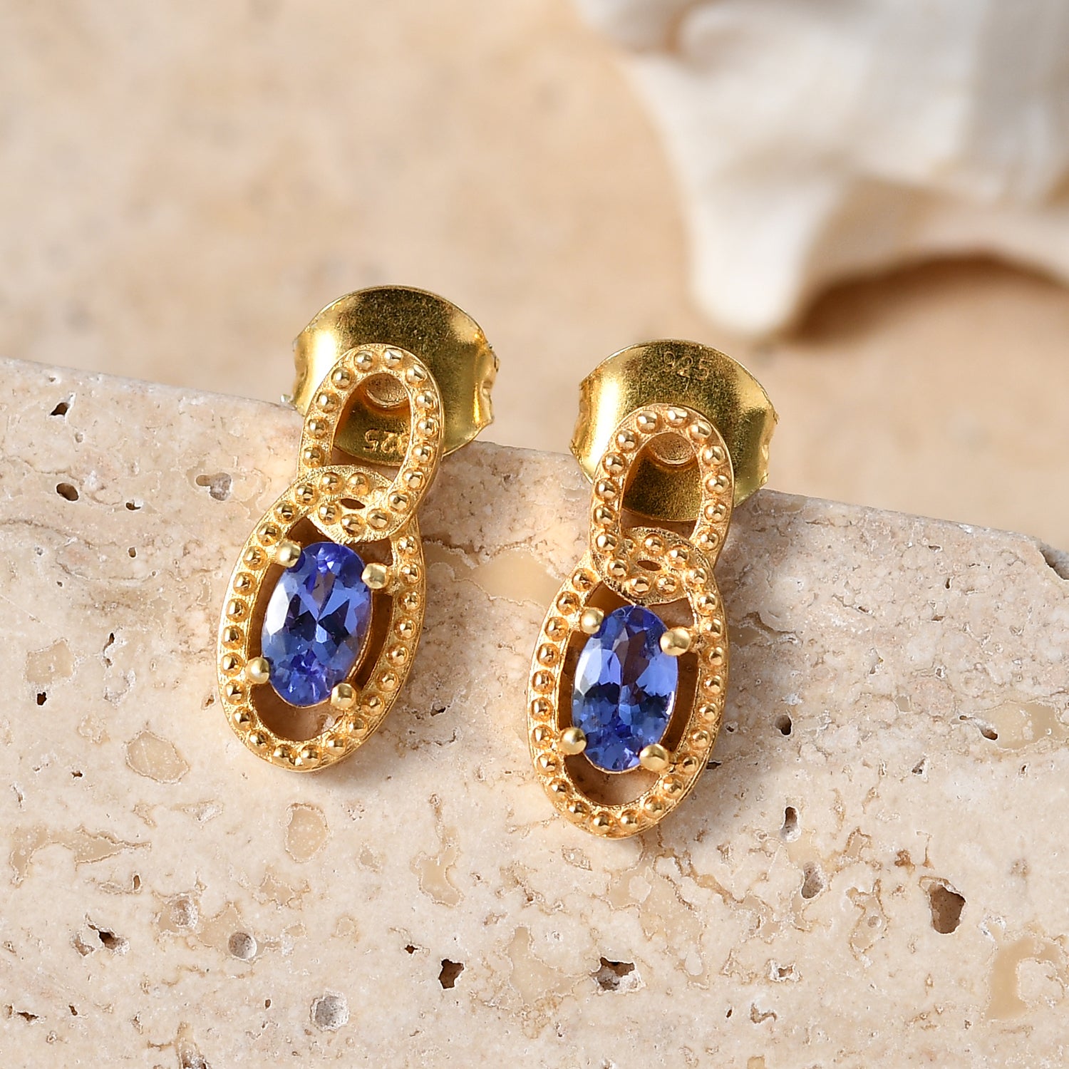 D'Joy - AAA Tanzanite Solitaire Stud Push Post Earring in Yellow Gold Plated Sterling Silver V32513212 3