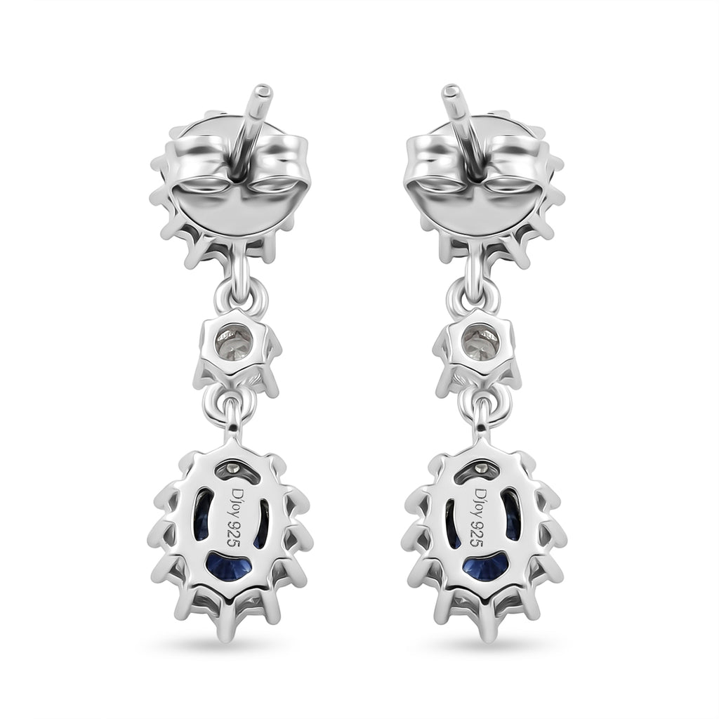 D'Joy - Tanzanite & White Zircon Dangling Earring with Push Post in Rhodium Overlay Sterling Silver 1.45 Ct._8572391_4