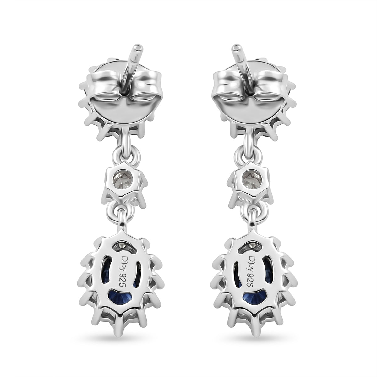 D'Joy - Tanzanite &amp; White Zircon Dangling Earring with Push Post in Rhodium Overlay Sterling Silver 1.45 Ct. V32525670 4